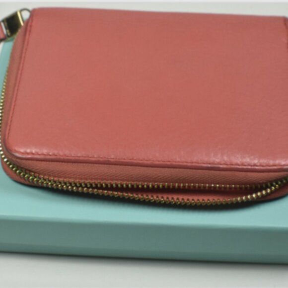 Tiffany & Co Tangerine & Blue Grain Leather Zippy Wallet w/ Box & Ribbon Etc VGC - Picture 2 of 6